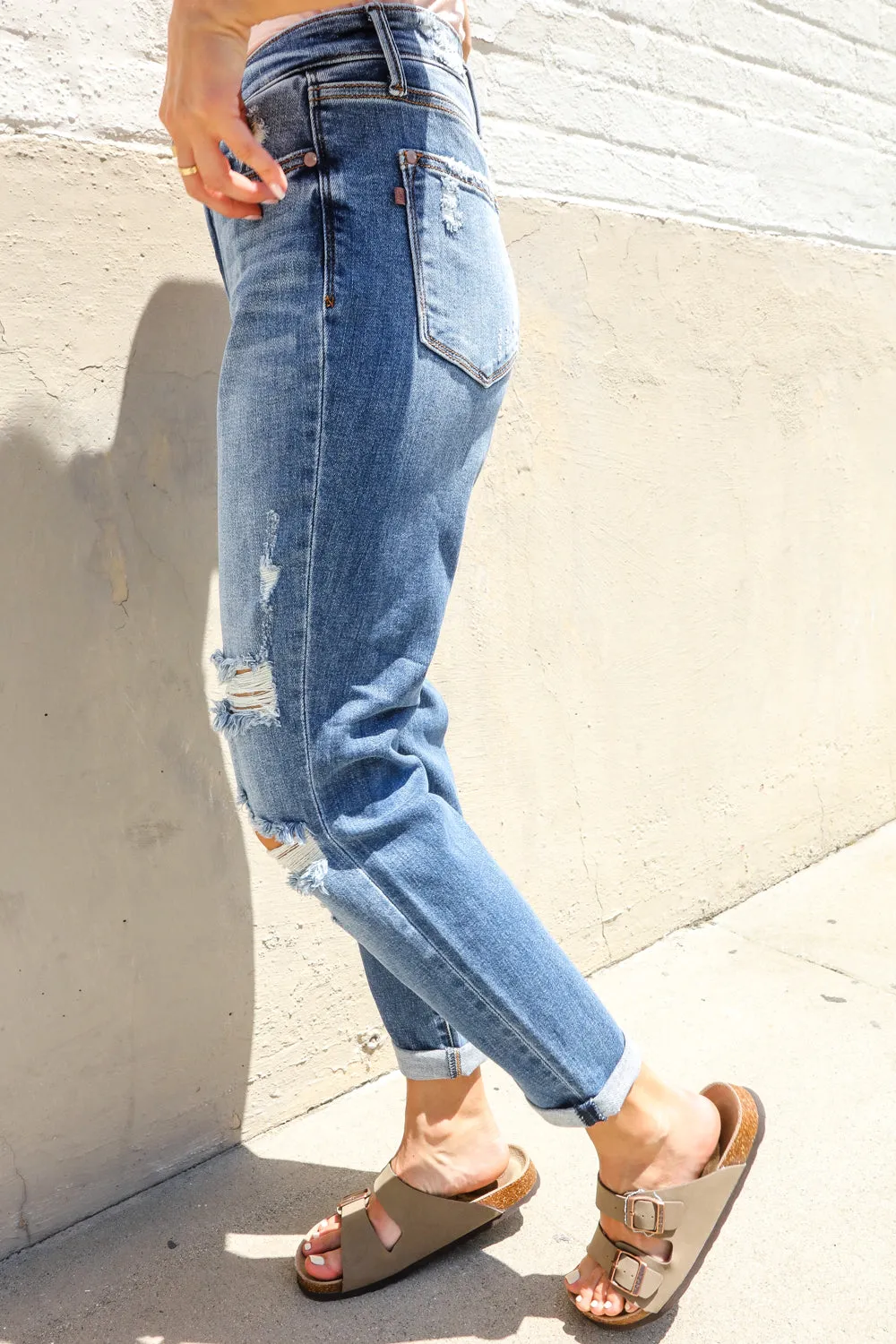 Judy Blue High-Rise Boyfriend Cuffed Hem Distressed Jeans sold by Roxie’s Picks product image thumbnail 3