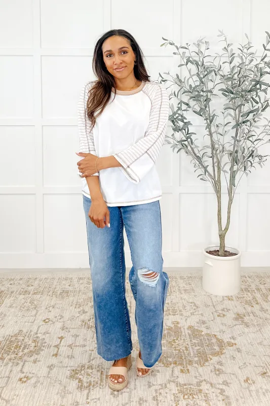 Preoccupied Striped Sleeve Top in Tan sold by Roxie’s Picks