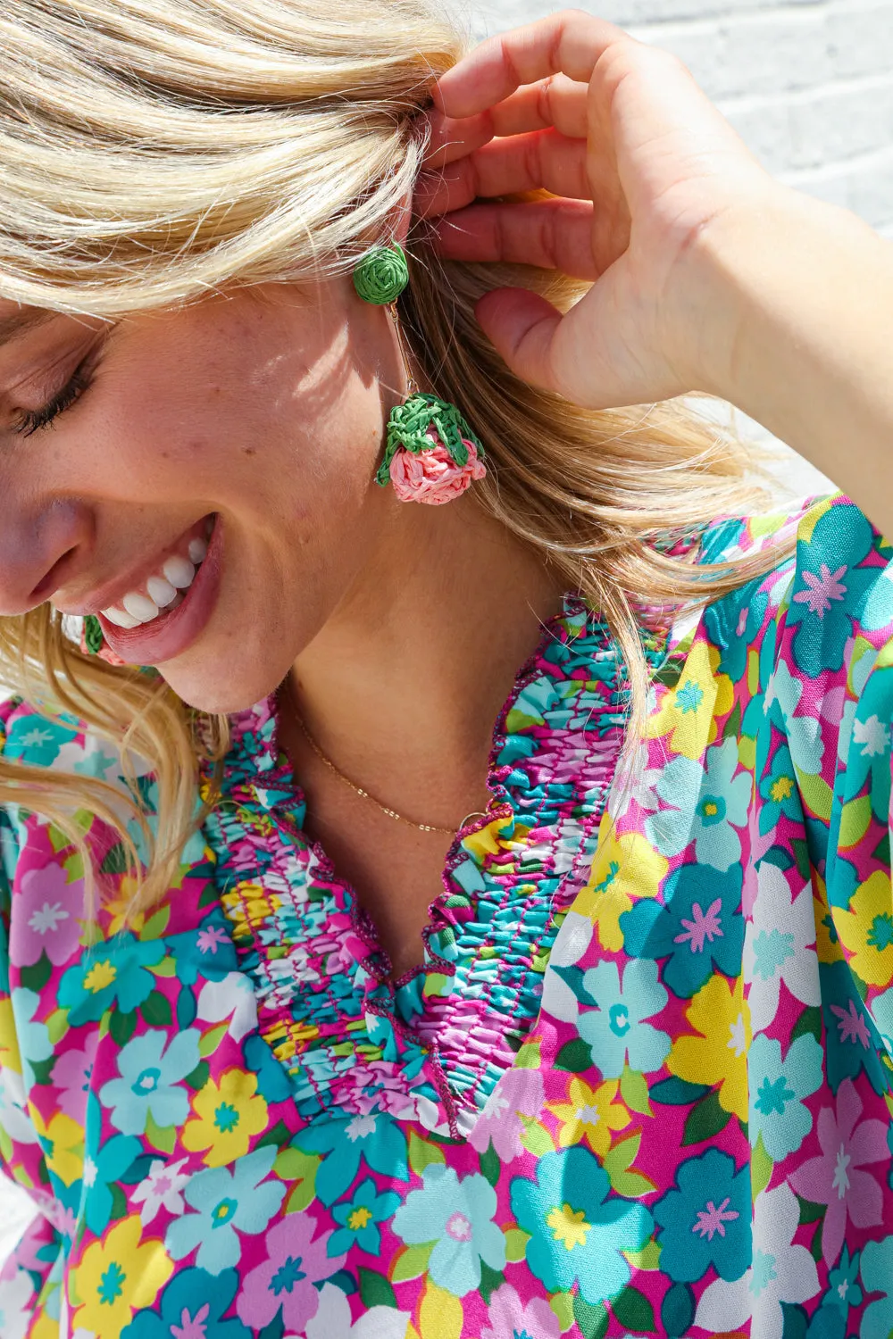 Rose Strawberry Woven Rattan Gold Dangle Earrings sold by Roxie’s Picks product image thumbnail 2