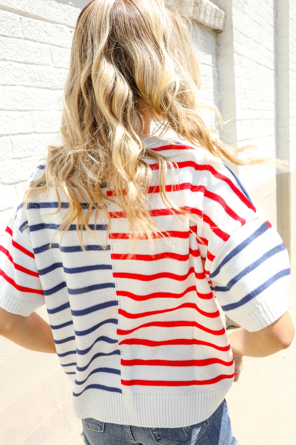 Patriotic Red & Blue Stripe Oversized Sweater sold by Roxie’s Picks product image thumbnail 2