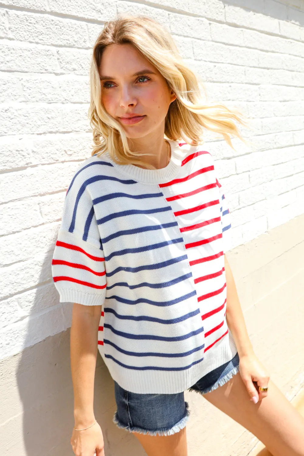 Patriotic Red & Blue Stripe Oversized Sweater sold by Roxie’s Picks product image thumbnail 5