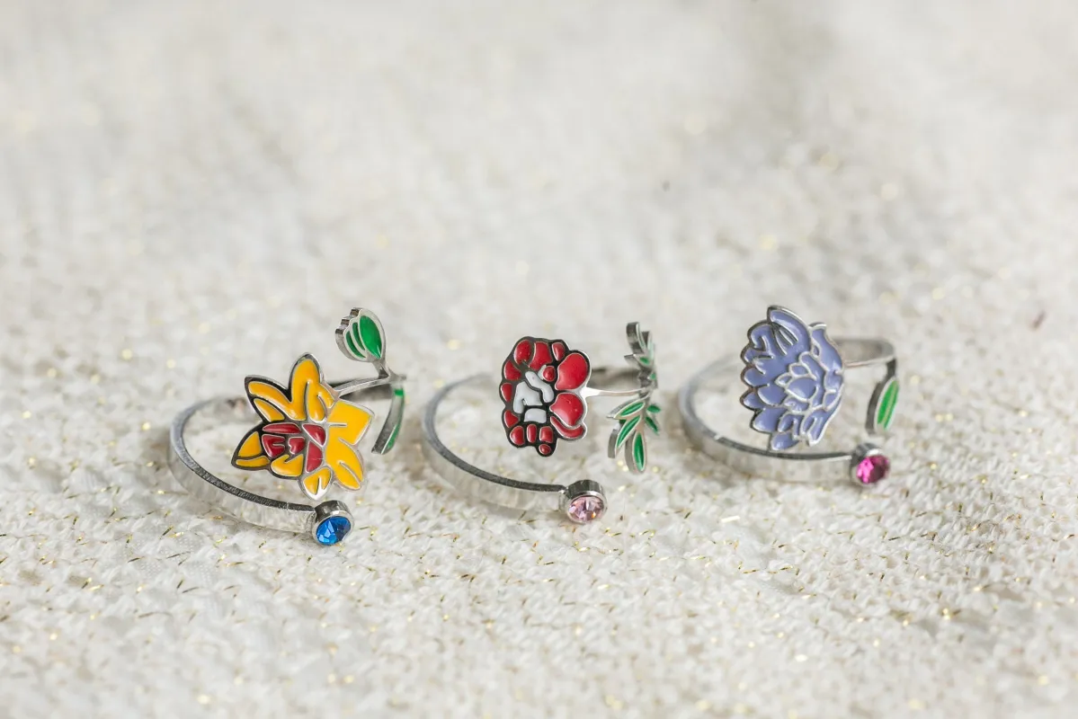 Colorful Birth Flower Ring sold by Roxie’s Picks