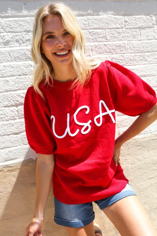 Patriotic USA Red Knit Sweater Top sold by Roxie’s Picks