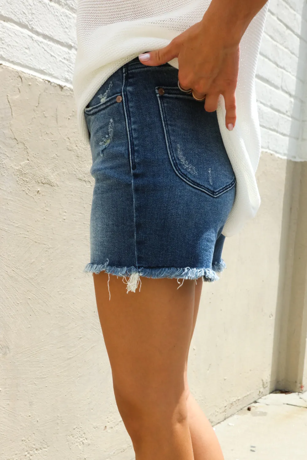 Judy Blue Medium High Rise Distressed Frayed Hem Shorts sold by Roxie’s Picks product image thumbnail 3