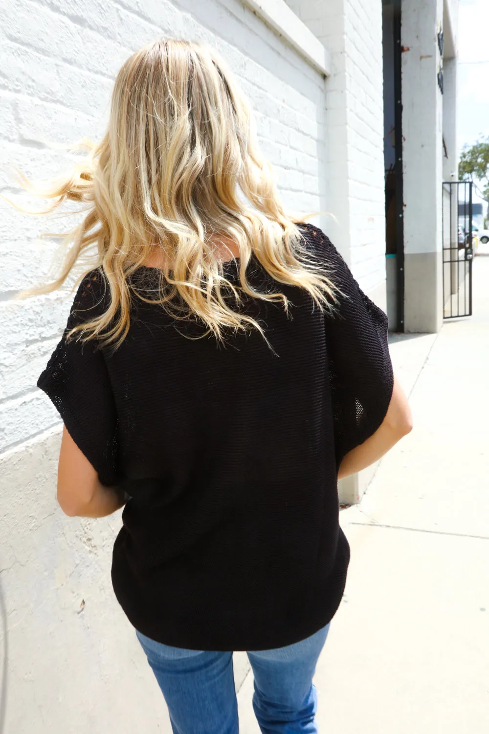 Stand Out Black Loose Knit Dolman Top/Coverup with Crochet Details sold by Roxie’s Picks product image thumbnail 2