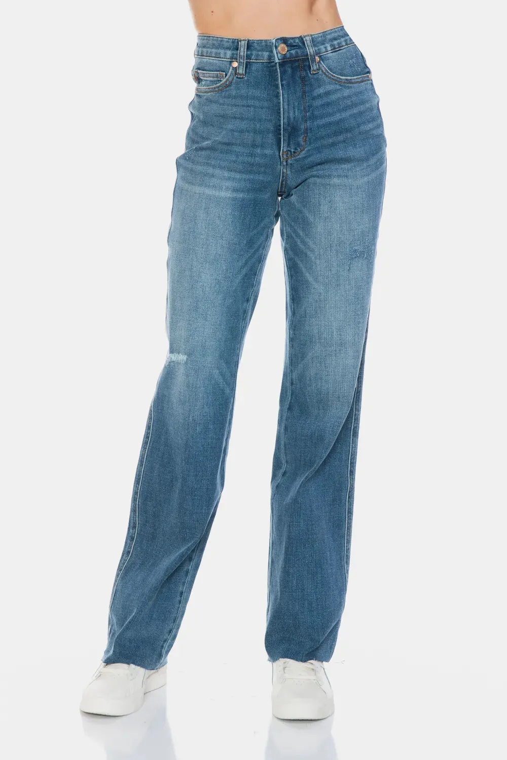 Judy Blue Full Size Tummy Control Cut Raw Hem Straight Jeans sold by Roxie’s Picks