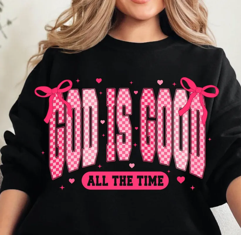 God is Good Pink Bows Graphic Tee and Sweatshirt made by Roxie’s Picks