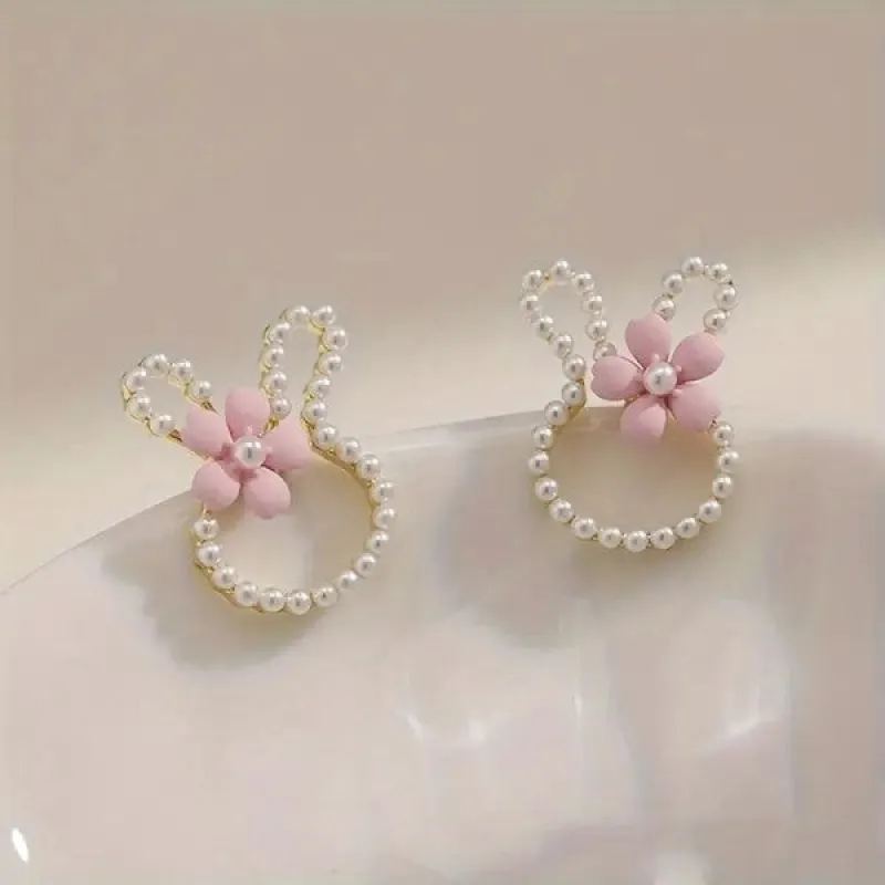 Pink Pearl Easter Bunny Stud Earrings sold by Roxie’s Picks