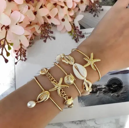 Gold Sea Shell Summer Bangle Bracelet Set sold by Roxie’s Picks