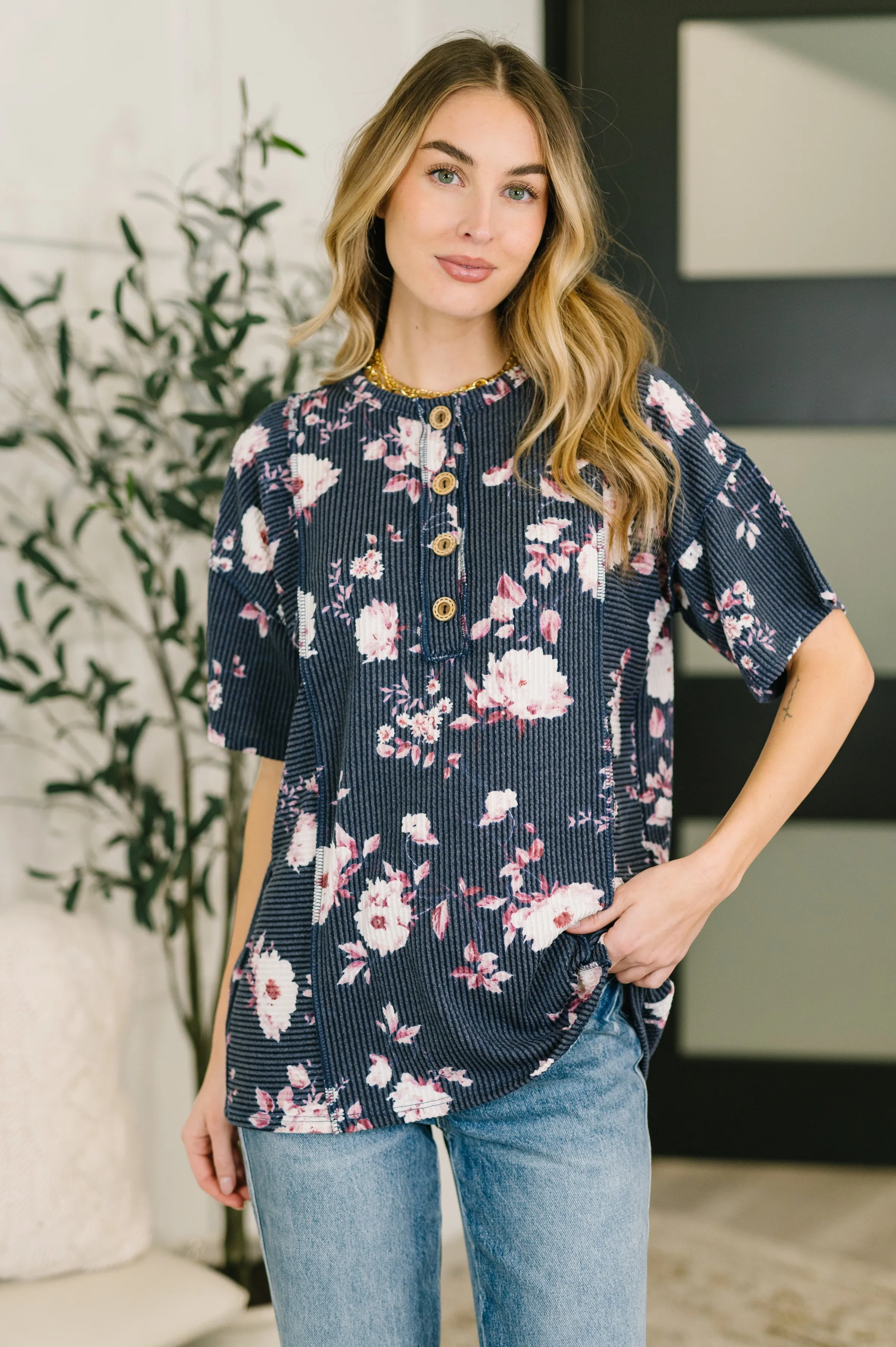 Really Simple Floral Henley Top- 3/3/2026 NEW sold by Roxie’s Picks