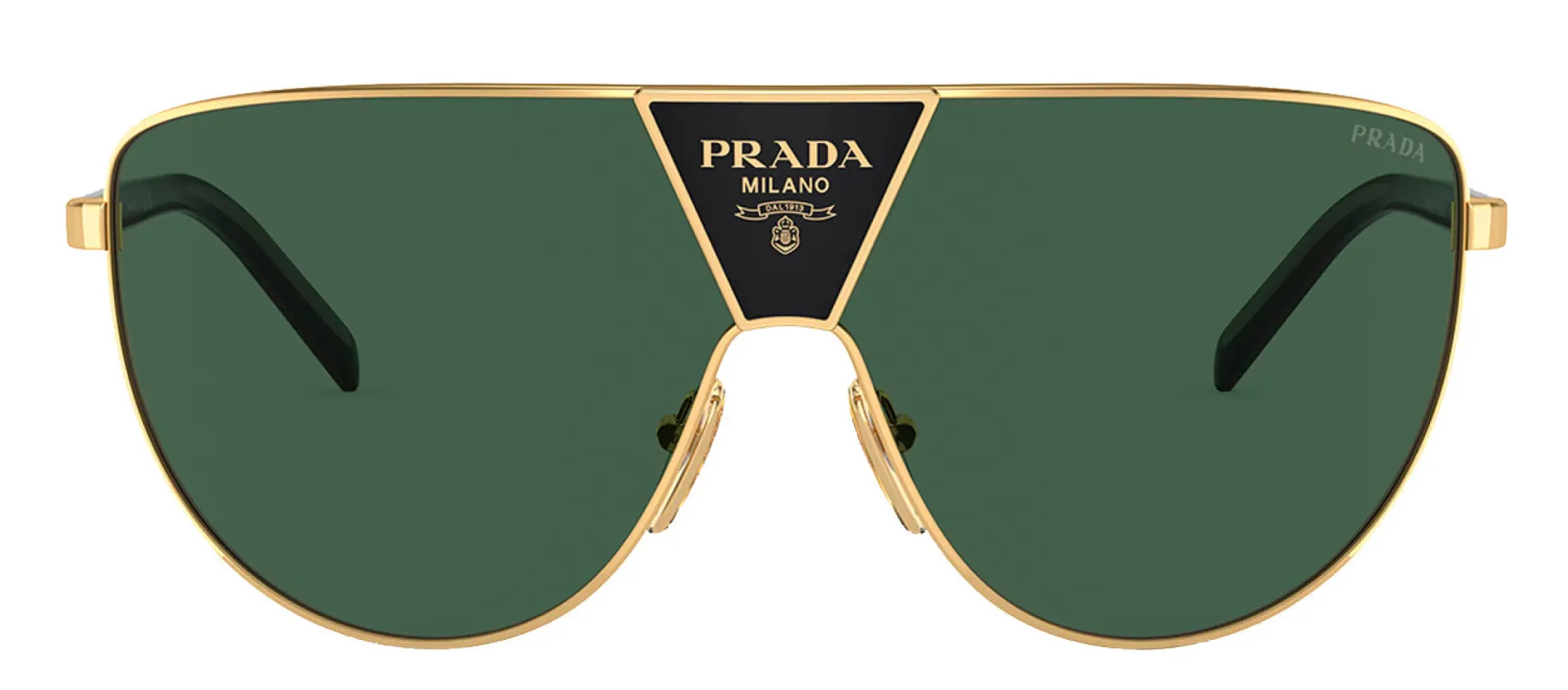Prada PR 69ZS 5AK05V Shield Metal Gold Sunglasses with Green Lens sold by Gaffos