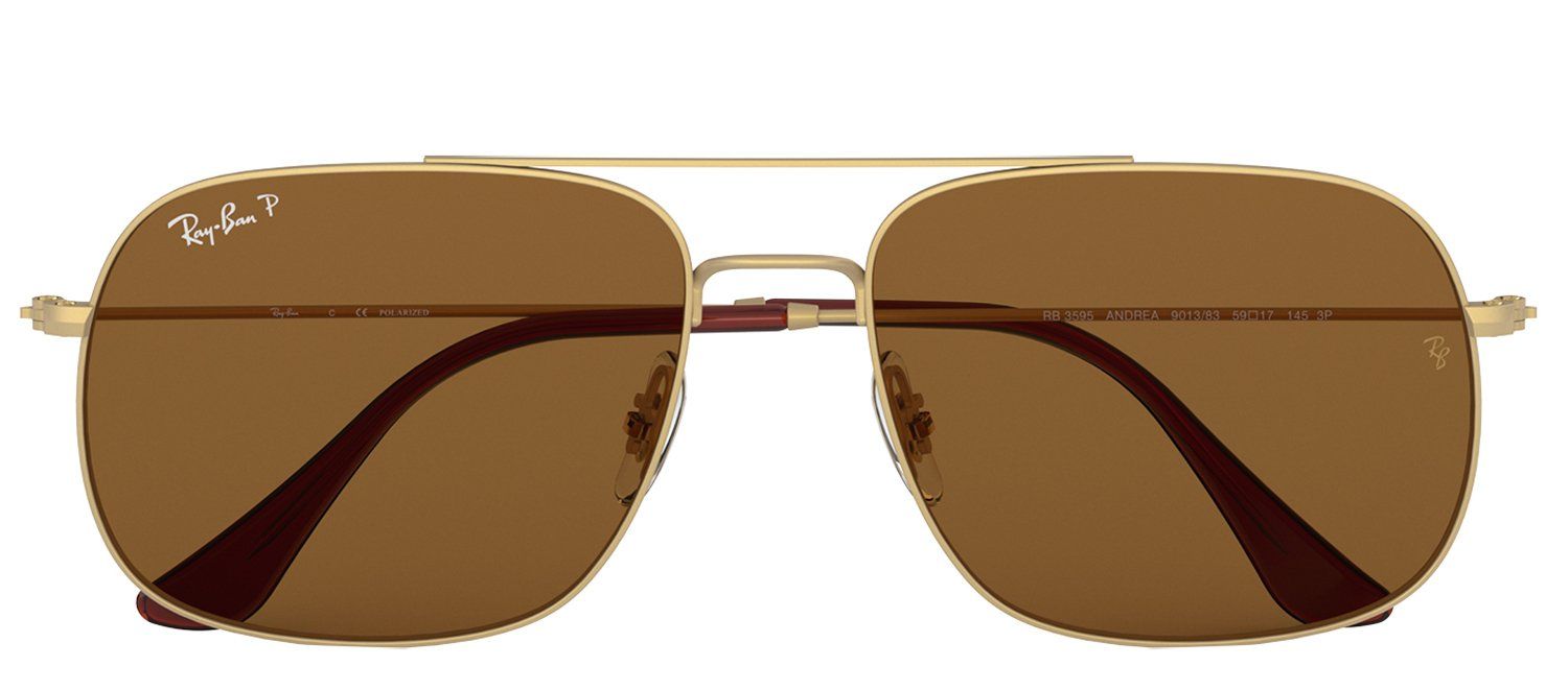 Ray-Ban RB 3595 901383 Square Metal Gold Sunglasses with Brown Polarized Lens sold by Gaffos