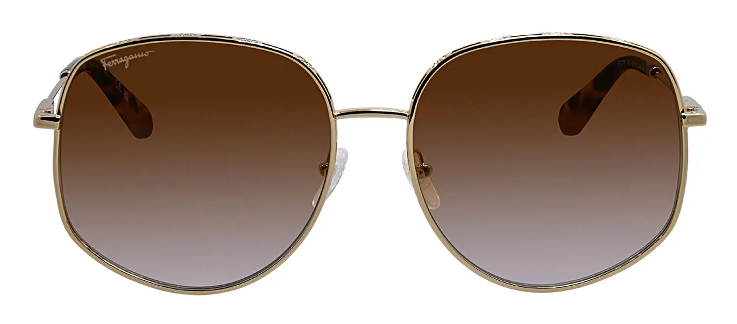 Salvatore Ferragamo SF 277S 741 Round Metal Gold Sunglasses with Brown Gradient Lens sold by Gaffos