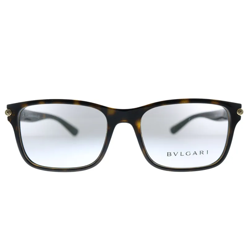 Bvlgari BV 3039 977 Rectangle Plastic Havana Eyeglasses with Logo Stamped Demo Lenses made by Gaffos