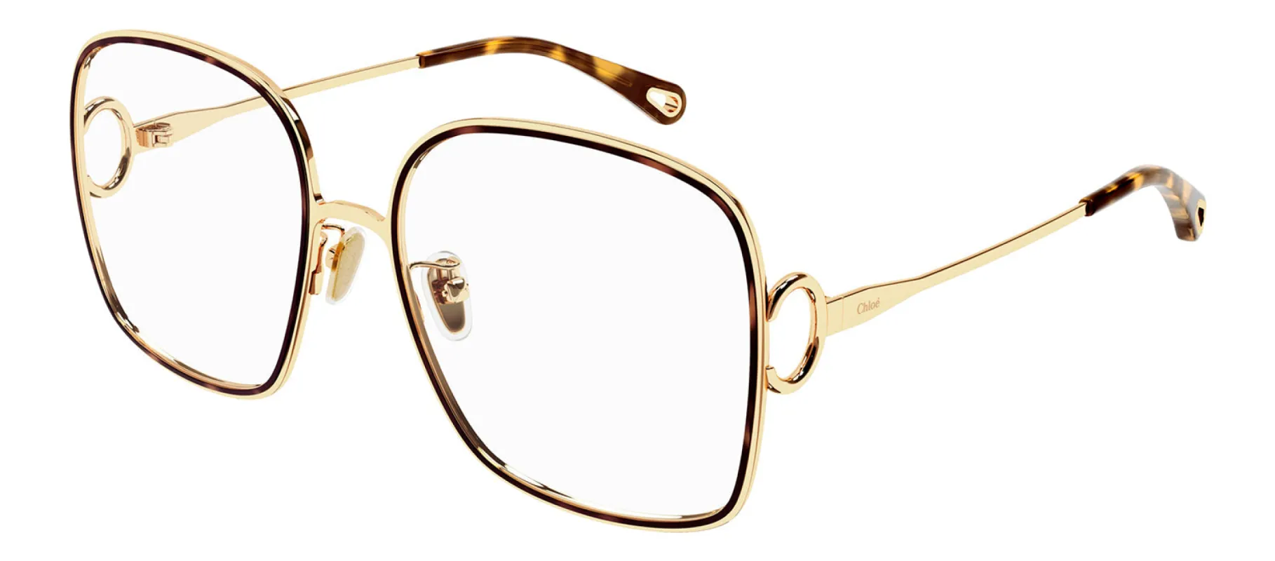 Chloe CH 0147O 002 Square Metal Havana Eyeglasses with Logo Stamped Demo Lenses sold by Gaffos