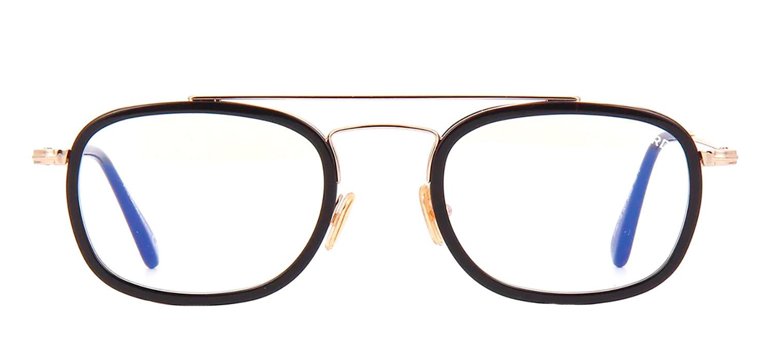 Tom Ford FT 5677-F-B 001 Rectangle Metal Black Eyeglasses with Logo Stamped Demo Lenses Lens sold by Gaffos