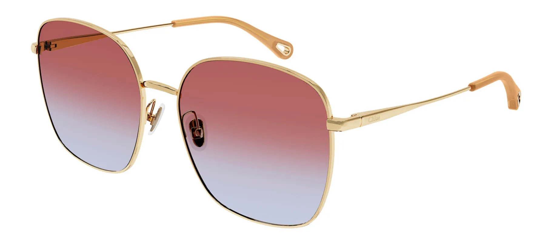 Chloe CH 0076S 005 Square Metal Gold Sunglasses with Red Gradient Lens sold by Gaffos