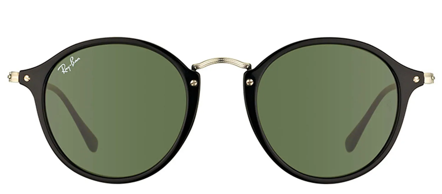 Ray-Ban RB 2447 901 Round Plastic Black Sunglasses with Green Lens sold by Gaffos