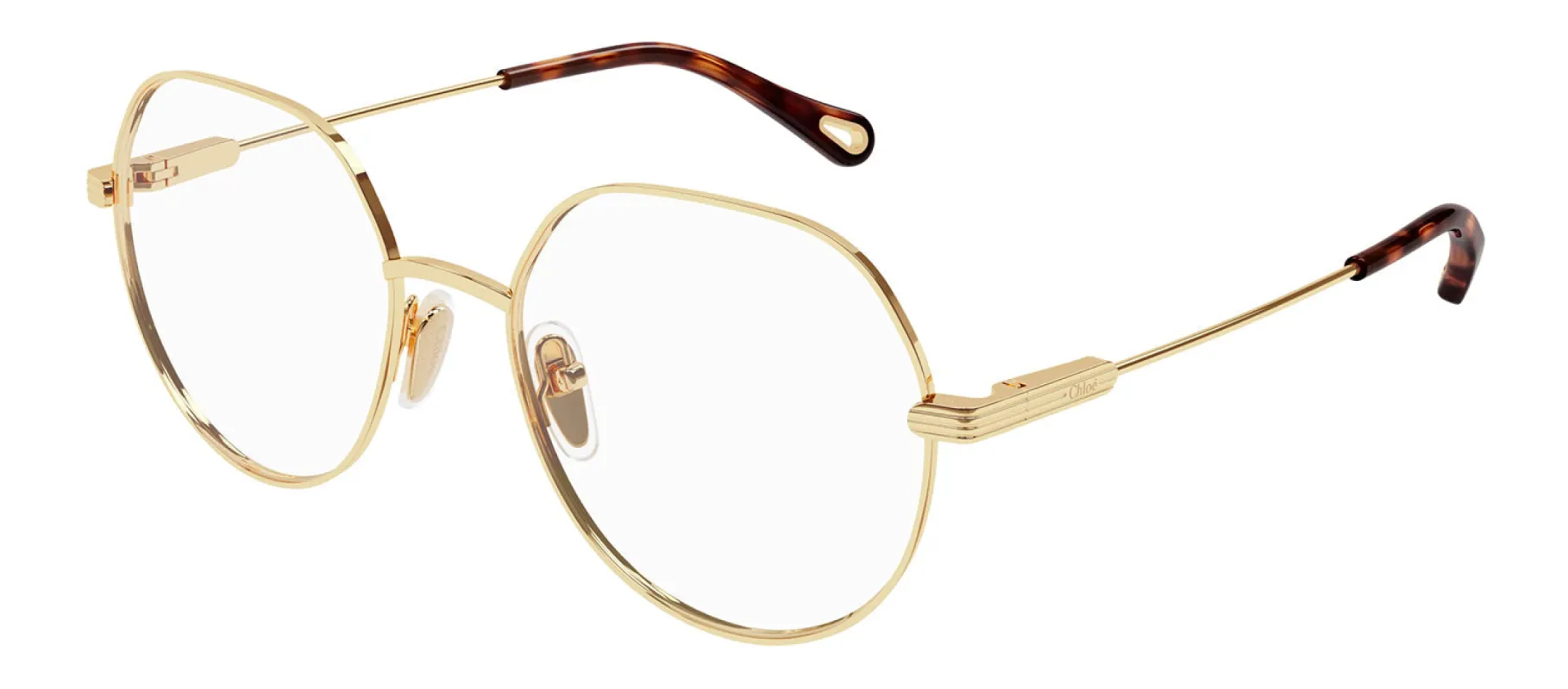 Chloe CH 0137O 005 Geometric Metal Gold Eyeglasses with Logo Stamped Demo Lenses sold by Gaffos