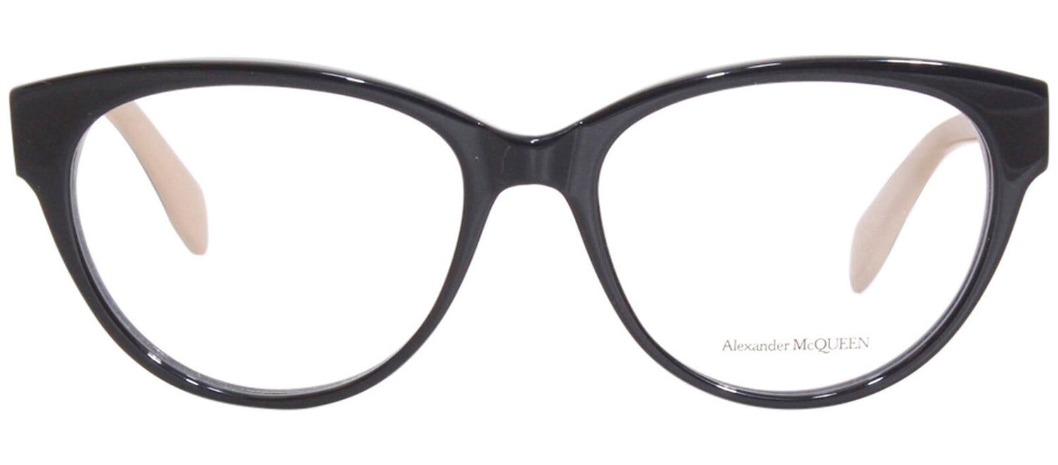 Alexander McQueen AM 0359O 004 Cat-Eye Plastic Black Eyeglasses with Logo Stamped Demo Lenses sold by Gaffos