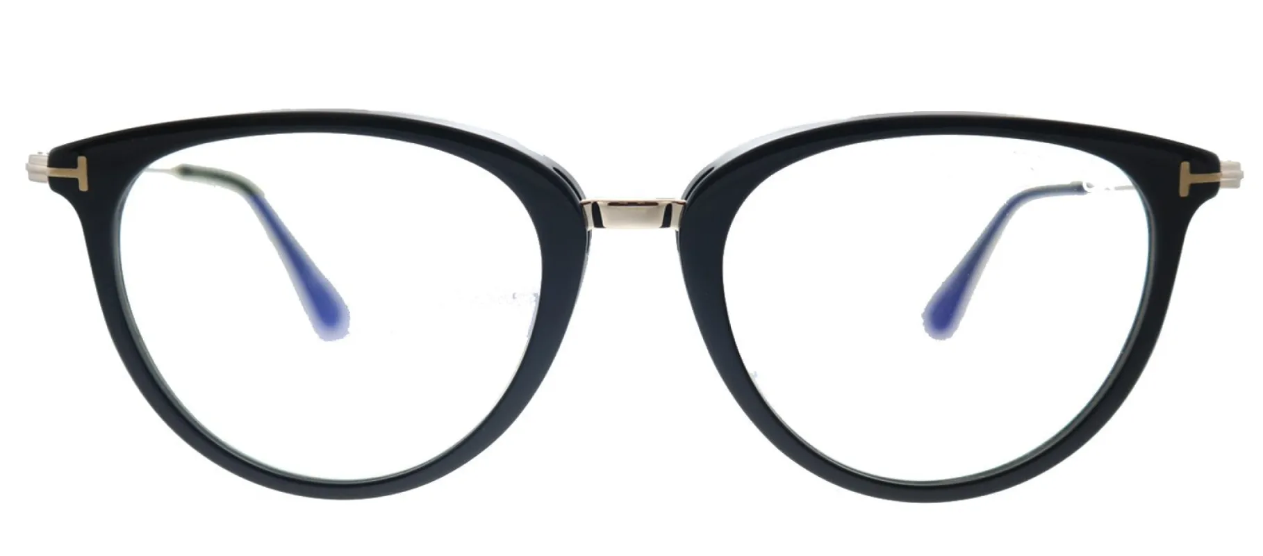 Tom Ford Soft FT 5640-B 001 Round Plastic Shiny Black And Rose Gold Eyeglasses with Blue Block Lens sold by Gaffos