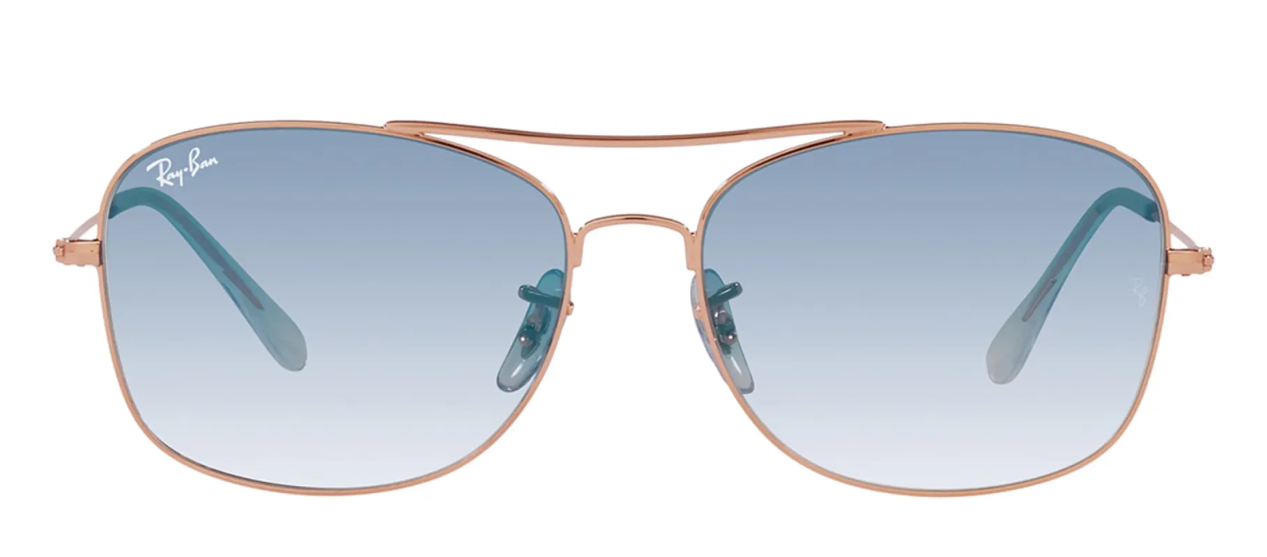 Ray-Ban RB 3799 92023F Pillow Metal Polished Rose Gold Sunglasses with Blue Gradient Lens sold by Gaffos