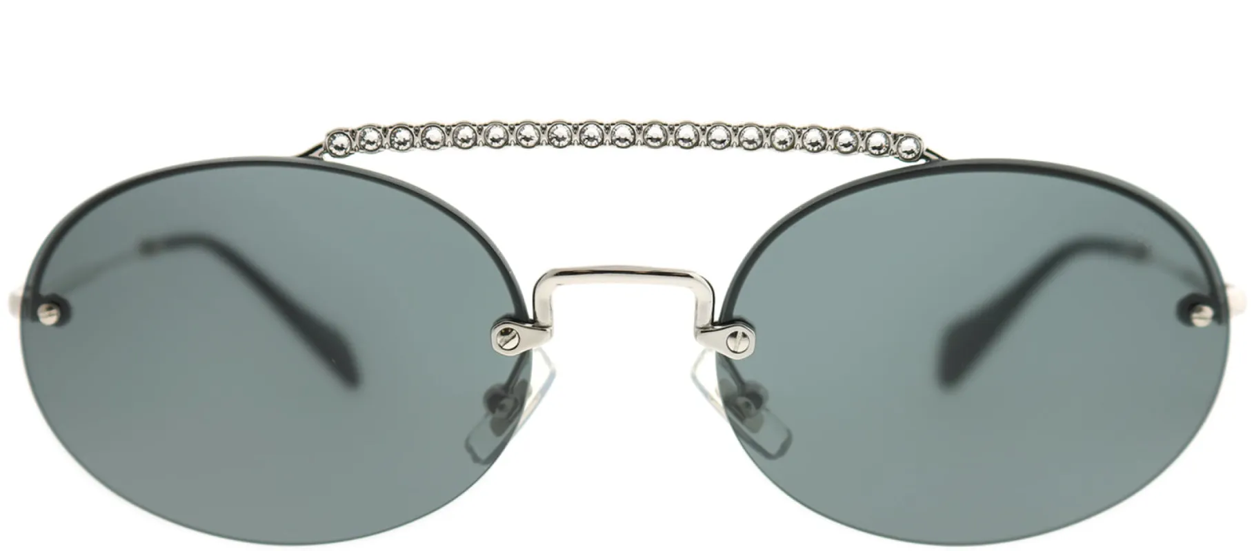 Miu Miu MU 60TS 1BC1A1 Oval Metal Silver Sunglasses with Grey Lens sold by Gaffos