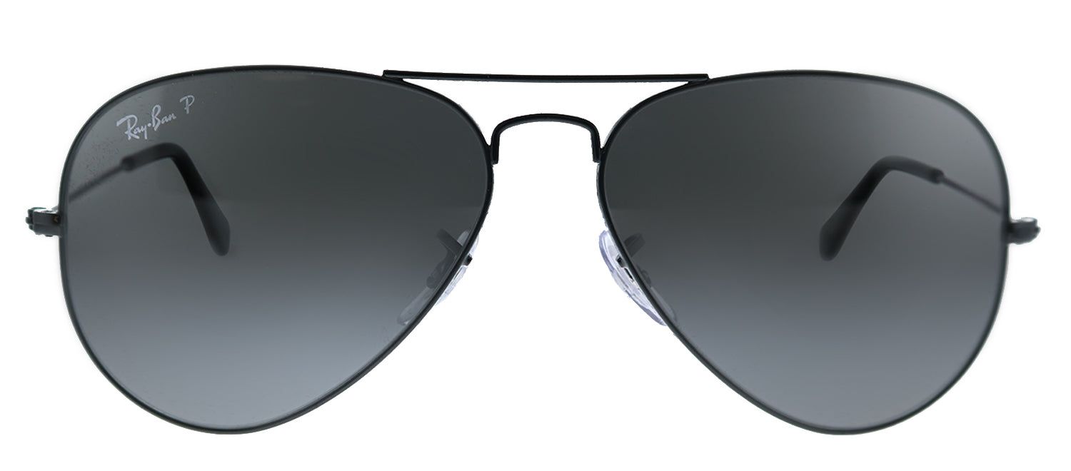 Ray-Ban RB 3025 002/48 Aviator Metal Black Sunglasses with Black Polarized Lens sold by Gaffos
