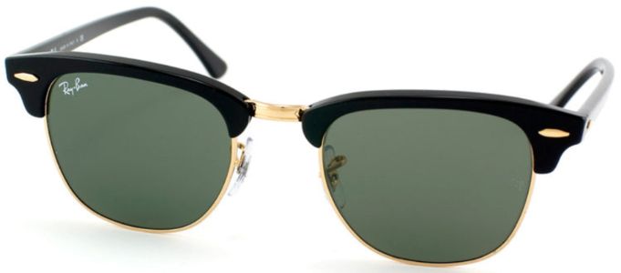 Ray-Ban RB 3016 W0365 Clubmaster Plastic Black Sunglasses with Green Lens sold by Gaffos