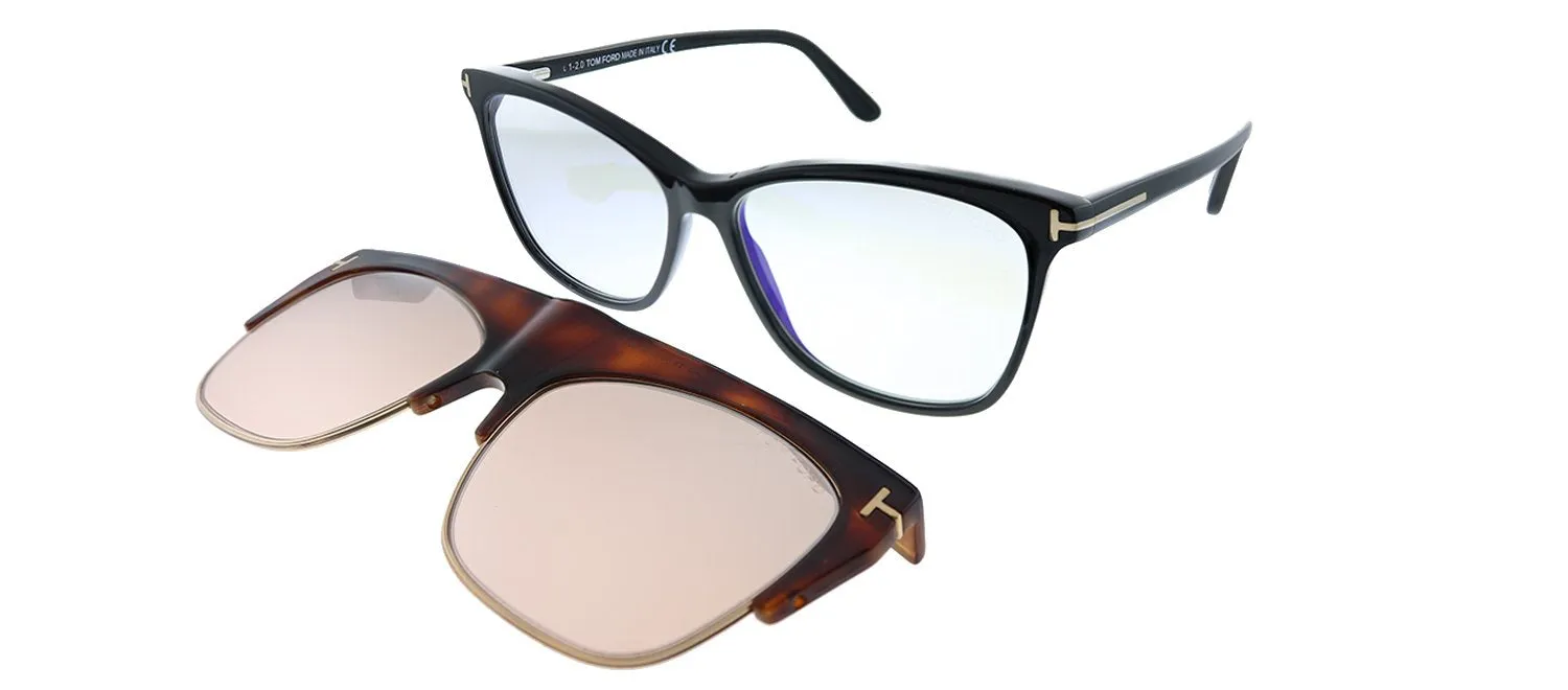 Tom Ford FT 5690-B 001 Square Plastic Black Sunglasses with Blue Block Clear With Peach Clip on Mirror Lens sold by Gaffos product image thumbnail 3