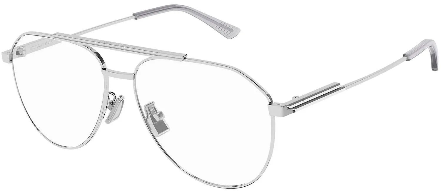 Bottega Veneta BV 1158O 003 Aviator Metal Silver Eyeglasses with Logo Stamped Demo Lenses sold by Gaffos