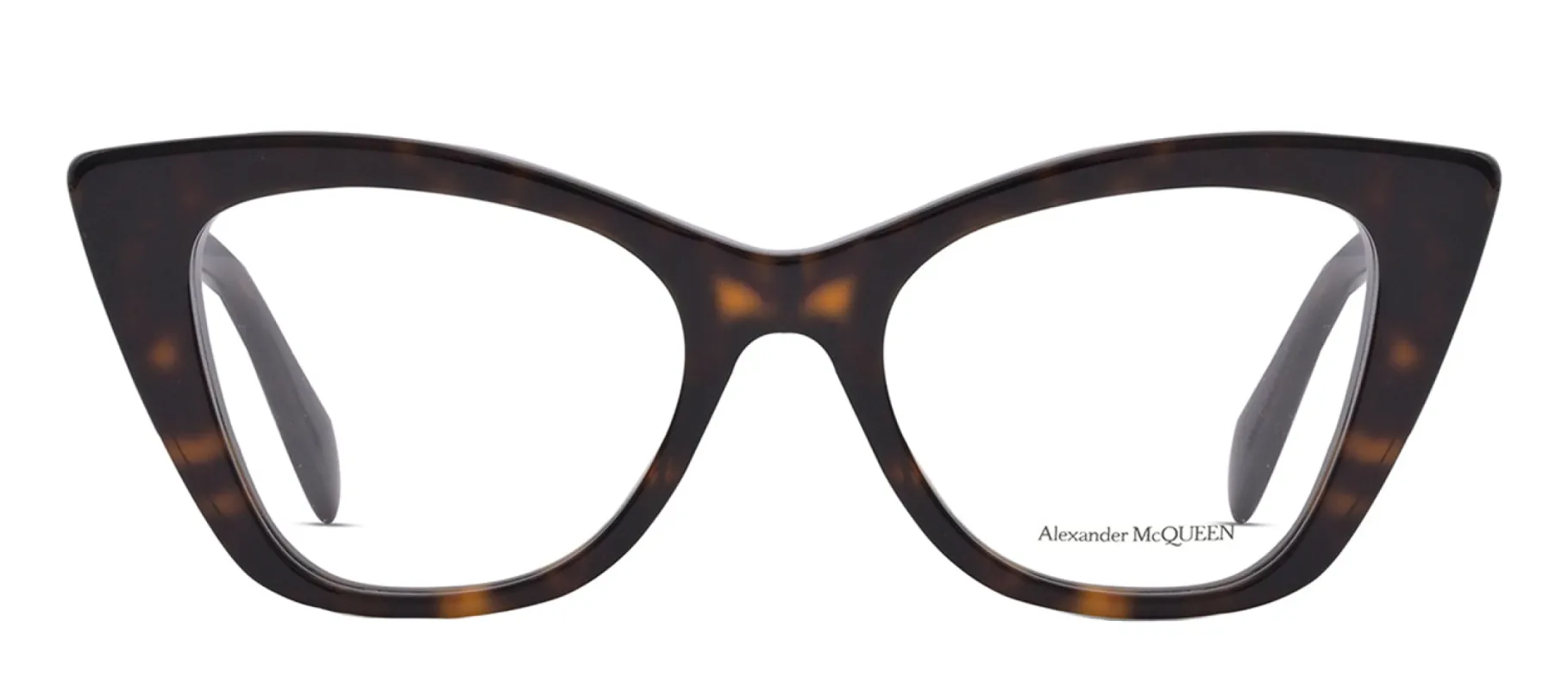 Alexander McQueen AM 305O 002 Cat-Eye Acetate Havana Eyeglasses with Logo Stamped Demo Lenses sold by Gaffos