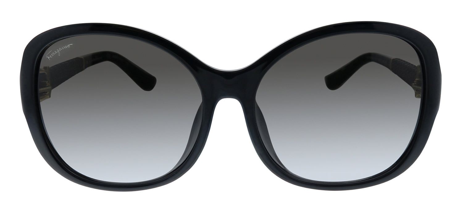 Salvatore Ferragamo SF 744SLA 001 Oval Plastic Black Sunglasses with Grey Gradient Lens sold by Gaffos