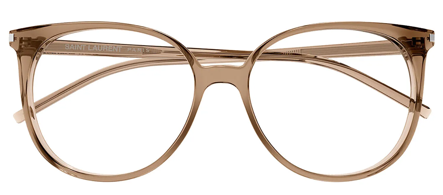Saint Laurent CLASSIC SL 39 007 Round Plastic Brown Eyeglasses with Logo Stamped Demo Lenses sold by Gaffos