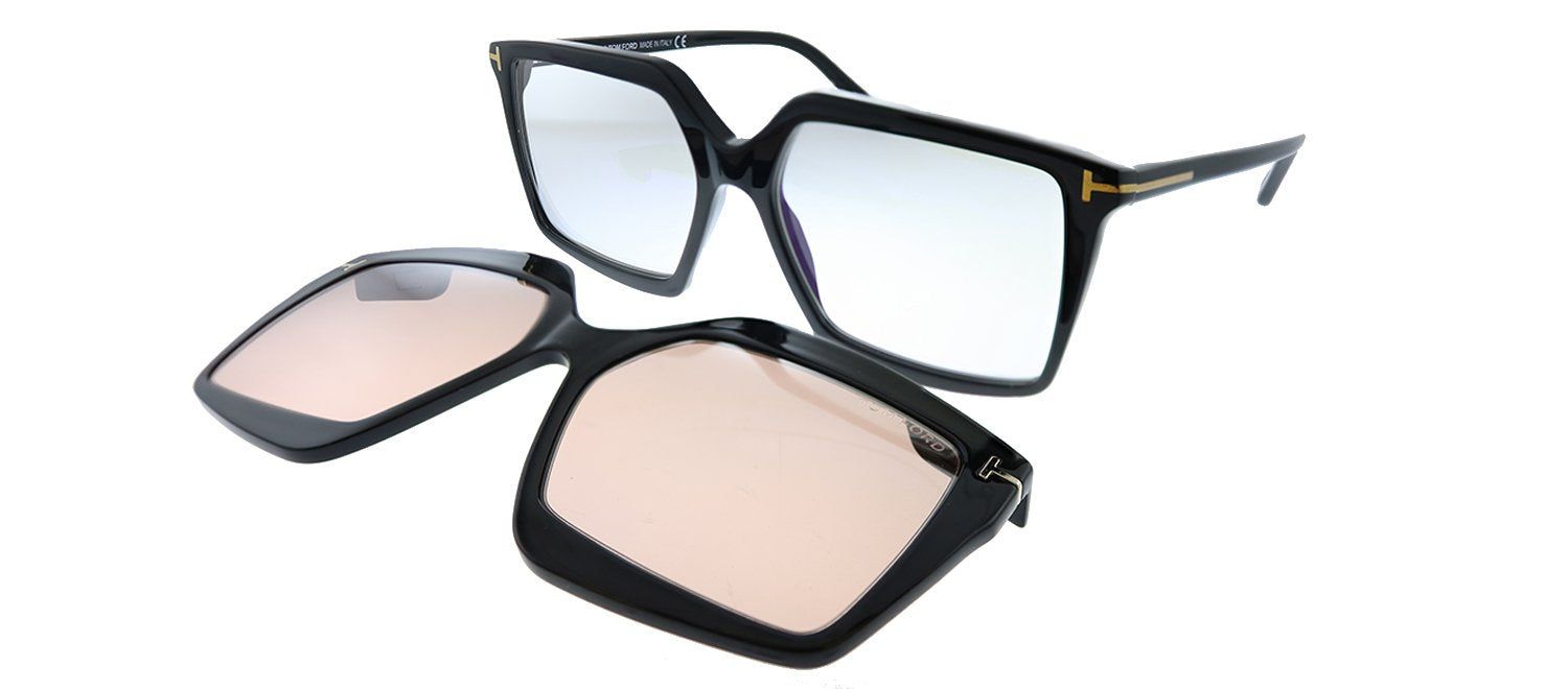 Tom Ford FT 5689-B 001 Square Plastic Black Sunglasses with Blue Block Clear With Peach Clip on Gradient Lens sold by Gaffos product image thumbnail 3