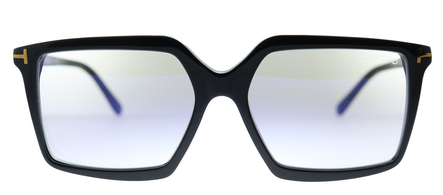 Tom Ford FT 5689-B 001 Square Plastic Black Sunglasses with Blue Block Clear With Peach Clip on Gradient Lens sold by Gaffos