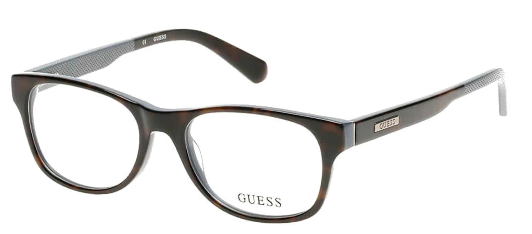 Guess GU 1858 052 Geometric Plastic Grey Eyeglasses with Logo Stamped Demo Lenses sold by Gaffos