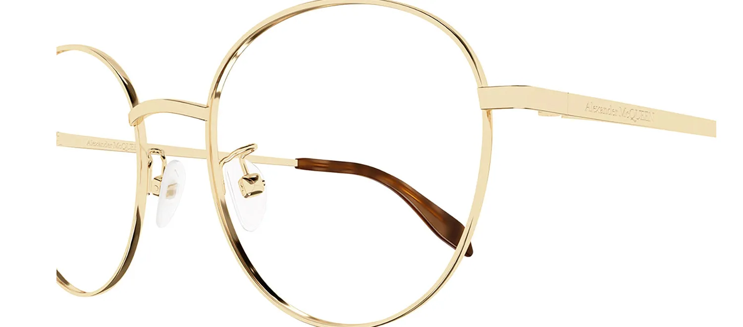 Alexander McQueen AM 0414O 002 Round Metal Gold Eyeglasses with Logo Stamped Demo Lenses sold by Gaffos product image thumbnail 3