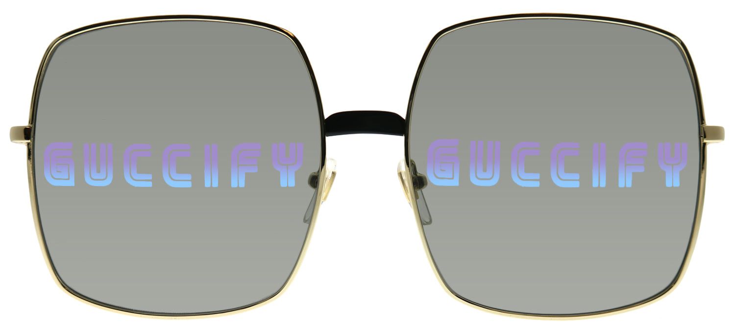 Gucci Gucci Logo GG 0414S 002 Square Metal Gold Sunglasses with Green Mirror Guccify Logo Lens sold by Gaffos