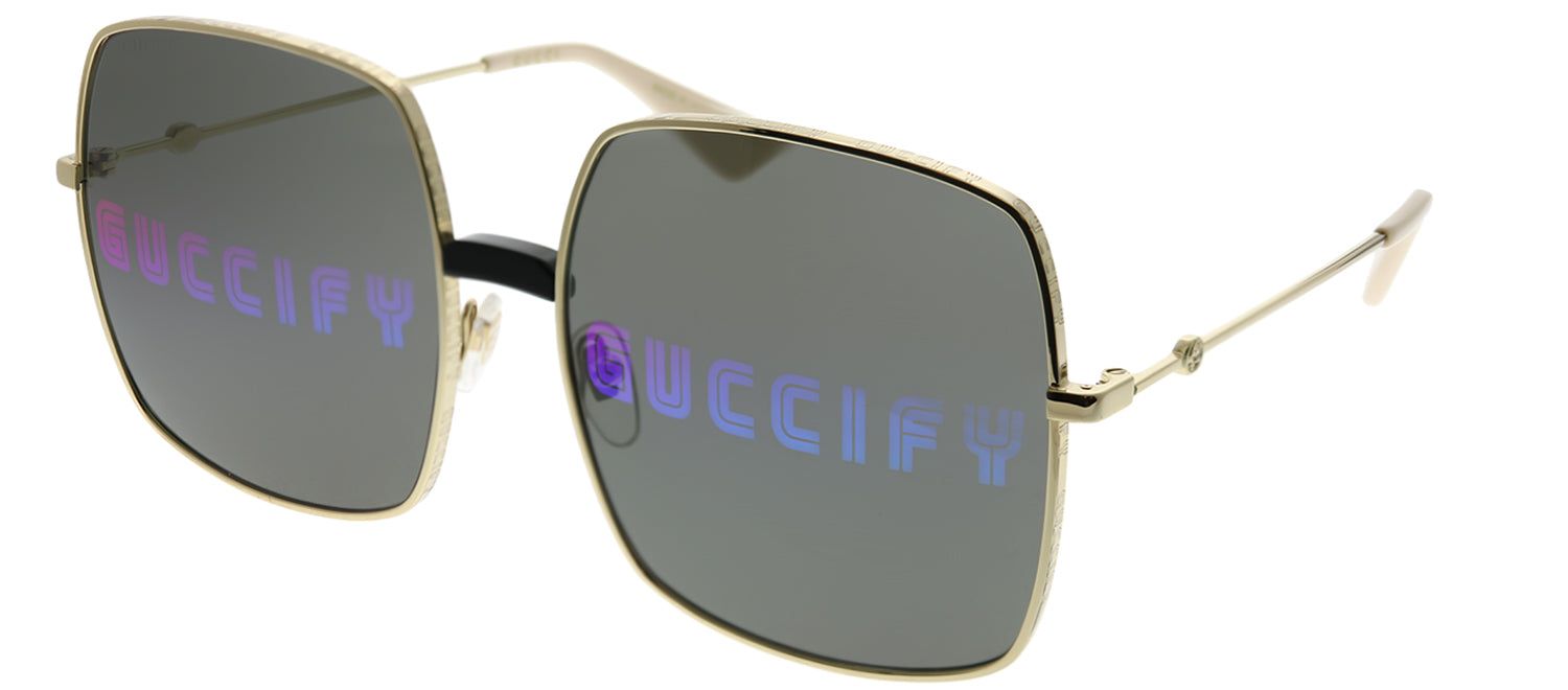 Gucci Gucci Logo GG 0414S 002 Square Metal Gold Sunglasses with Green Mirror Guccify Logo Lens sold by Gaffos product image thumbnail 2