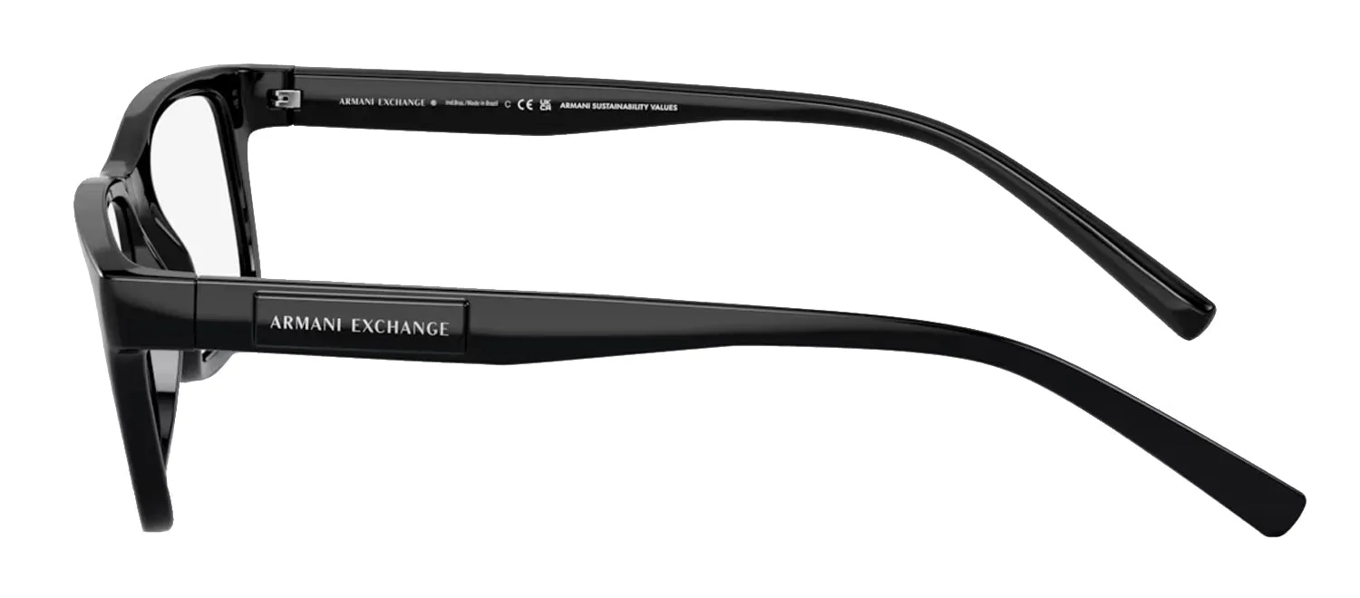 Armani Exchange AX 3115 8158 Rectangle Plastic Black Eyeglasses with Logo Stamped Demo Lenses sold by Gaffos product image thumbnail 3