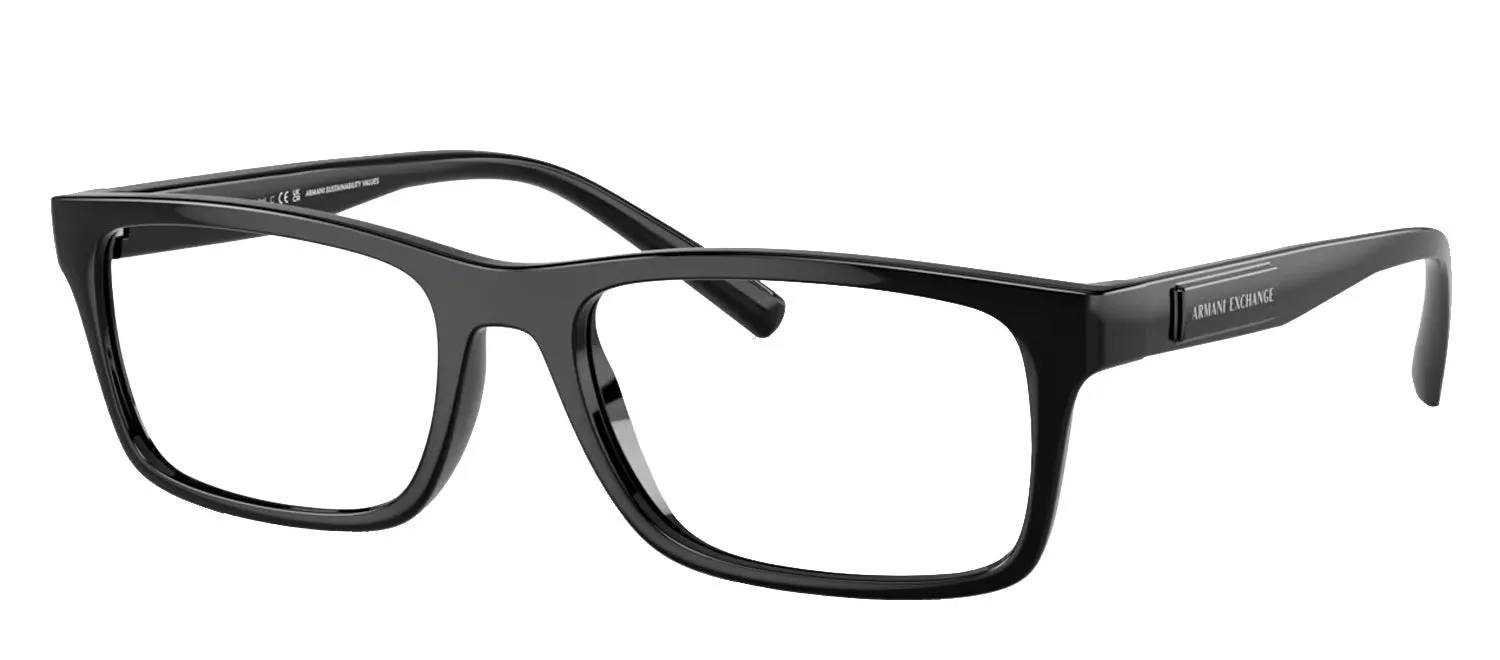Armani Exchange AX 3115 8158 Rectangle Plastic Black Eyeglasses with Logo Stamped Demo Lenses sold by Gaffos product image thumbnail 2