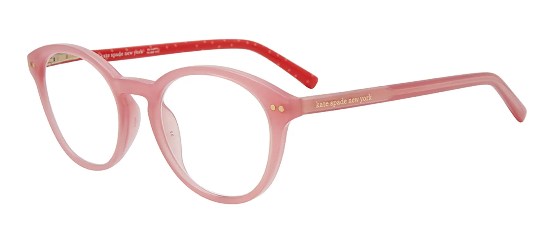 Kate Spade KS Kinslee 35J Round Plastic Pink Reading Glasses with Clear Blue Block Lens sold by Gaffos
