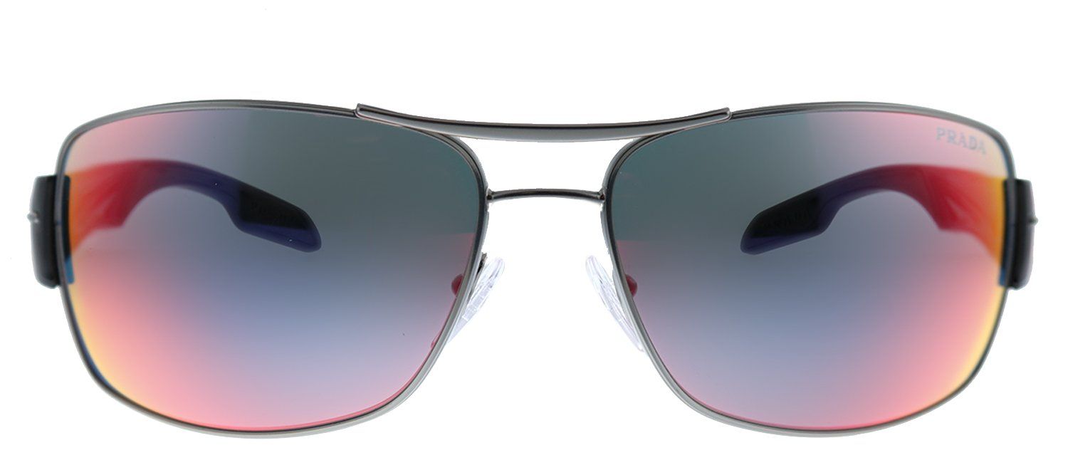 Prada Linea Rossa PS 53NS 5AV08F Rectangle Metal Matte Gunmetal Sunglasses with Blue Red Mirror Lens sold by Gaffos
