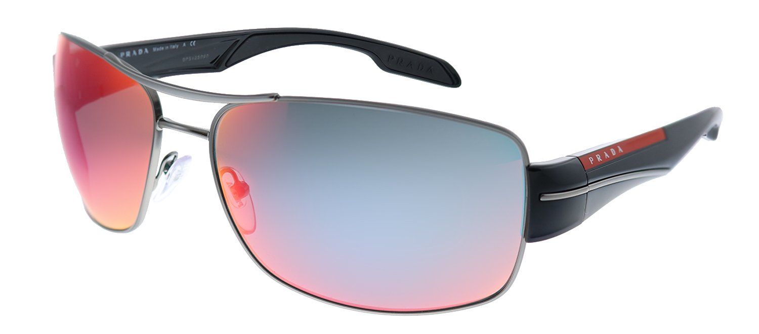 Prada Linea Rossa PS 53NS 5AV08F Rectangle Metal Matte Gunmetal Sunglasses with Blue Red Mirror Lens sold by Gaffos product image thumbnail 2