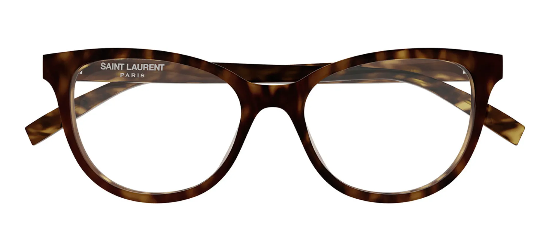Saint Laurent SL 504O 002 Cat-Eye Plastic Havana Eyeglasses with Logo Stamped Demo Lenses sold by Gaffos