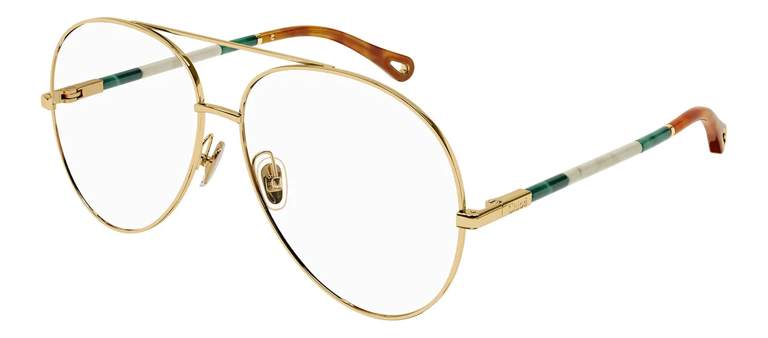 Chloe CH 0114O 001 Aviator Metal Gold Eyeglasses with Logo Stamped Demo Lenses sold by Gaffos