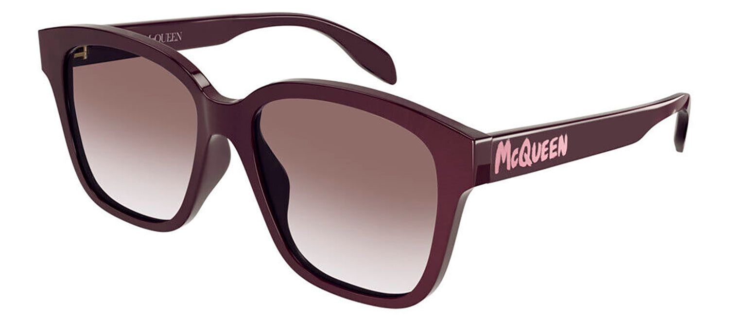 Alexander McQueen AM 0331S 003 Rectangle Plastic Burgundy Sunglasses with Brown Gradient Lens sold by Gaffos