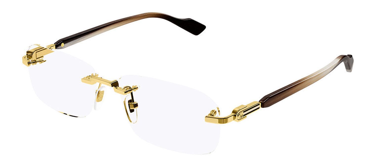 Gucci GG 1221O 002 Rimless Metal Gold Eyeglasses with Logo Stamped Demo Lenses sold by Gaffos