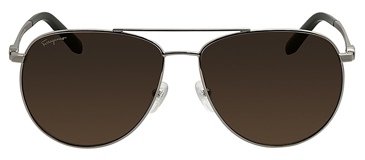 Salvatore Ferragamo SF 157S 045 Aviator Plastic Silver Sunglasses with Brown Polarized Lens sold by Gaffos